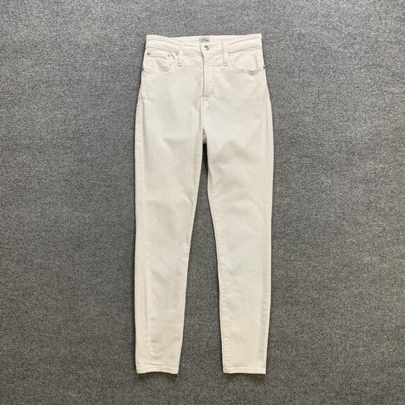 J Crew Jeans Women 27 White Denim Curvy Toothpick High Rise Super Skinny Ankle - Picture 2 of 11